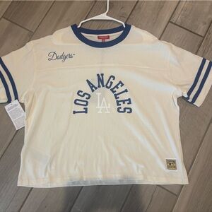 Mitchell & Ness Los Angeles Dodgers Cropped Yoke Tee – White/Blue (XL)